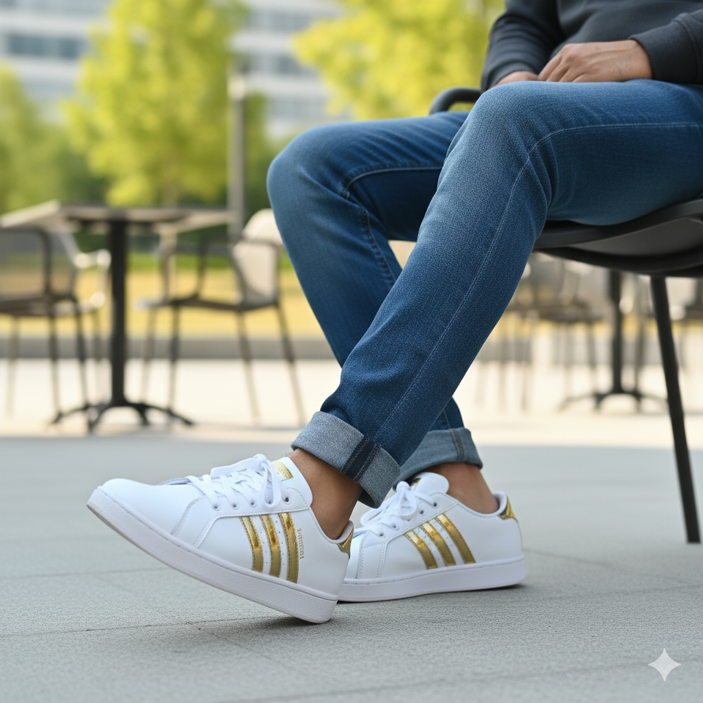 White & Gold Casual Sneaker – Unisex Stylish Everyday Wear